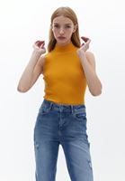 Women Yellow High Collar Knitwear Singlet