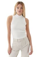 Women Cream High Collar Knitwear Singlet