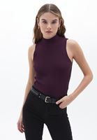 Women Purple High Collar Knitwear Singlet