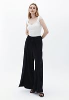 Women Black Wide Leg Pants with Slit Detail