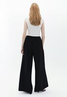 Women Black Wide Leg Pants with Slit Detail