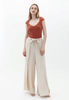 Women Beige Wide Leg Pants with Slit Detail