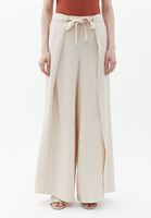 Women Beige Wide Leg Pants with Slit Detail