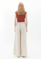 Women Beige Wide Leg Pants with Slit Detail