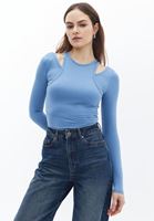 Women Blue Tshirt with Collar Detail