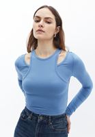 Women Blue Tshirt with Collar Detail