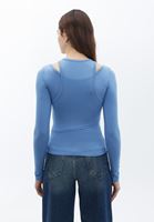 Women Blue Tshirt with Collar Detail