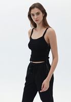 Women Black Singlet with Drawstring Detail