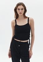 Women Black Singlet with Drawstring Detail