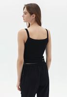 Women Black Singlet with Drawstring Detail