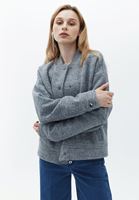 Women Grey Bomber Jacket with Button