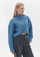 Women Blue Wool Blended Crop Sweater