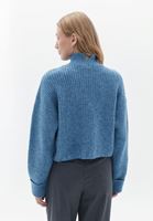 Women Blue Wool Blended Crop Sweater