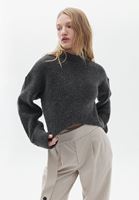 Women Grey Wool Blended Crop Sweater