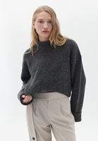 Women Grey Wool Blended Crop Sweater