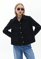 Women Black Wool Blended Crop Jacket