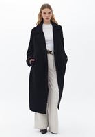 Women Black Wool Blended Coat with Belt