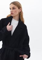 Women Black Wool Blended Coat with Belt