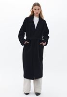 Women Black Wool Blended Coat with Belt