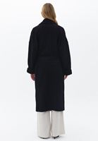 Women Black Wool Blended Coat with Belt