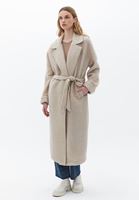 Women Beige Wool Blended Coat with Belt