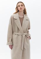 Women Beige Wool Blended Coat with Belt