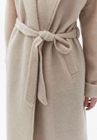 Women Beige Wool Blended Coat with Belt