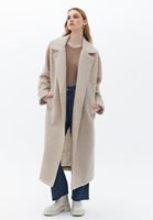 Women Beige Wool Blended Coat with Belt