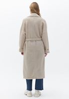 Women Beige Wool Blended Coat with Belt