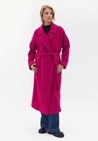 Women Pink Wool Blended Coat with Belt