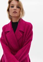 Women Pink Wool Blended Coat with Belt