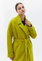 Women Yellow Wool Blended Coat with Belt