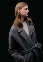 Women Grey Wool Blended Coat with Belt