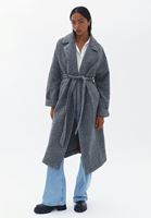 Women Grey Wool Blended Coat with Belt