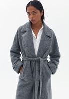 Women Grey Wool Blended Coat with Belt