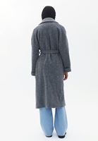 Women Grey Wool Blended Coat with Belt