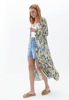 Women Mixed Maxi Kimono with Buttons