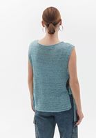 Women Blue Knitwear Pullover with Tie-up Detail