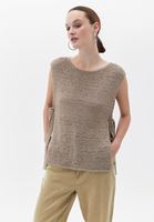 Women Beige Knitwear Pullover with Tie-up Detail