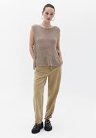 Women Beige Knitwear Pullover with Tie-up Detail