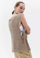 Women Beige Knitwear Pullover with Tie-up Detail