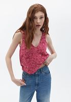 Women Pink Loose Fit V-Neck Singlet