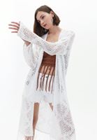 Women Cream Hemstitch Knitwear Cardigan