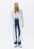 Women White Hemstitch Knitwear Cardigan