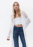 Women White Hemstitch Knitwear Cardigan