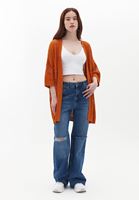 Women Orange Midi Length Cardigan with Hemstitch Detail