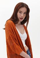 Women Orange Midi Length Cardigan with Hemstitch Detail