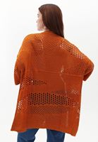 Women Orange Midi Length Cardigan with Hemstitch Detail