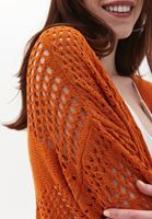 Women Orange Midi Length Cardigan with Hemstitch Detail