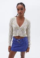 Women Cream Embroidered Crop Cardigan